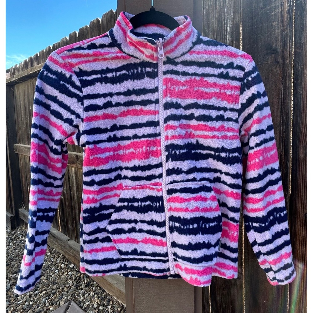 Eddie Bauer Kids S 7/8 Fleece Liner Jacket Pink Navy Full Zip Girls